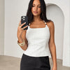 Striped Square Neck Beaded Strap Fitted Top in Coffee Brown