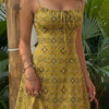 Printed Tie Front Spaghetti Strap Mini Dress in Dark Citron