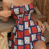 Printed Tie Front Spaghetti Strap Mini Dress in Multi