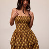 Floral Square Neck Tiered Mini Dress in Caramel Brown
