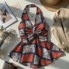 Halter Neck Twist Front Printed Peplum Top in Multi
