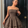 Strapless Smocked Tiered Mini Dress in Cocoa Brown
