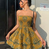 Strapless Smocked Tiered Mini Dress in Mustard Yellow