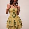 Floral Square Neck Tiered Mini Dress in Mustard Yellow