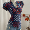 Plaid Ruffle Trim Button Front Puff Sleeve Top in Multi Colors