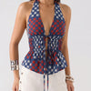 Halter Neck Tie Front Peplum Top in Multi Colors