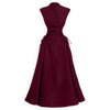 Mandarin Neck Ruched Drawstring Maxi Dress in Burgundy