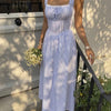 Square Neck Striped Pleated Maxi Dress in Blue
