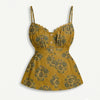 Paisley Sweetheart Neck Button Front Peplum Top in Olive green