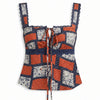Square Neck Tie Front Printed Peplum Top in Multi
