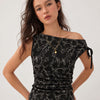 Floral Embroidered Tie Side Fitted Top in Jet Black