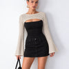 Crochet Cut Out Bell Sleeve Layered Top in Beige