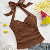 Tie-Up Twist Halter Neck Fitted Top in Chocolate Brown