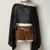 Off Shoulder Sheer Long Sleeve Crop Top in Shimmer Black
