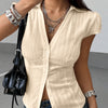 Ruched Waist Collared Button Front Shirt in Cream