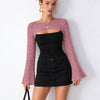 Crochet Cut Out Bell Sleeve Layered Top in Dusty Pink
