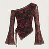 Asymmetric Shoulder Flared Sleeve Asymmetric Hem Ruched Top in Multi