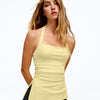 Square Neck Halter Ruched Fitted Top in Vanilla
