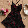 Floral Backless Flared Hem Mini Dress in Classic Black