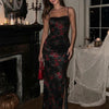 Black Spaghetti Strap Bodycon Maxi Dress With Side Slit in Classic Black