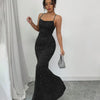 Square Neck Spaghetti Strap Mermaid Maxi Dress in Black