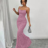 Square Neck Spaghetti Strap Mermaid Maxi Dress in Pink