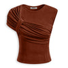 Mock Neck Ruched Cap Sleeve Top in Chocolate Brown