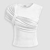 Mock Neck Ruched Cap Sleeve Top in Off-White