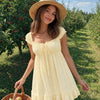 Gathered Tie Front Ruffle Hem Mini Dress in White