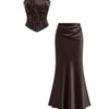 Embellished Strapless Corset Top and Satin Maxi Skirt Co Ord Set in Cocoa Brown