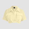 Pleated Button-Up Crop Top in French Vanilla