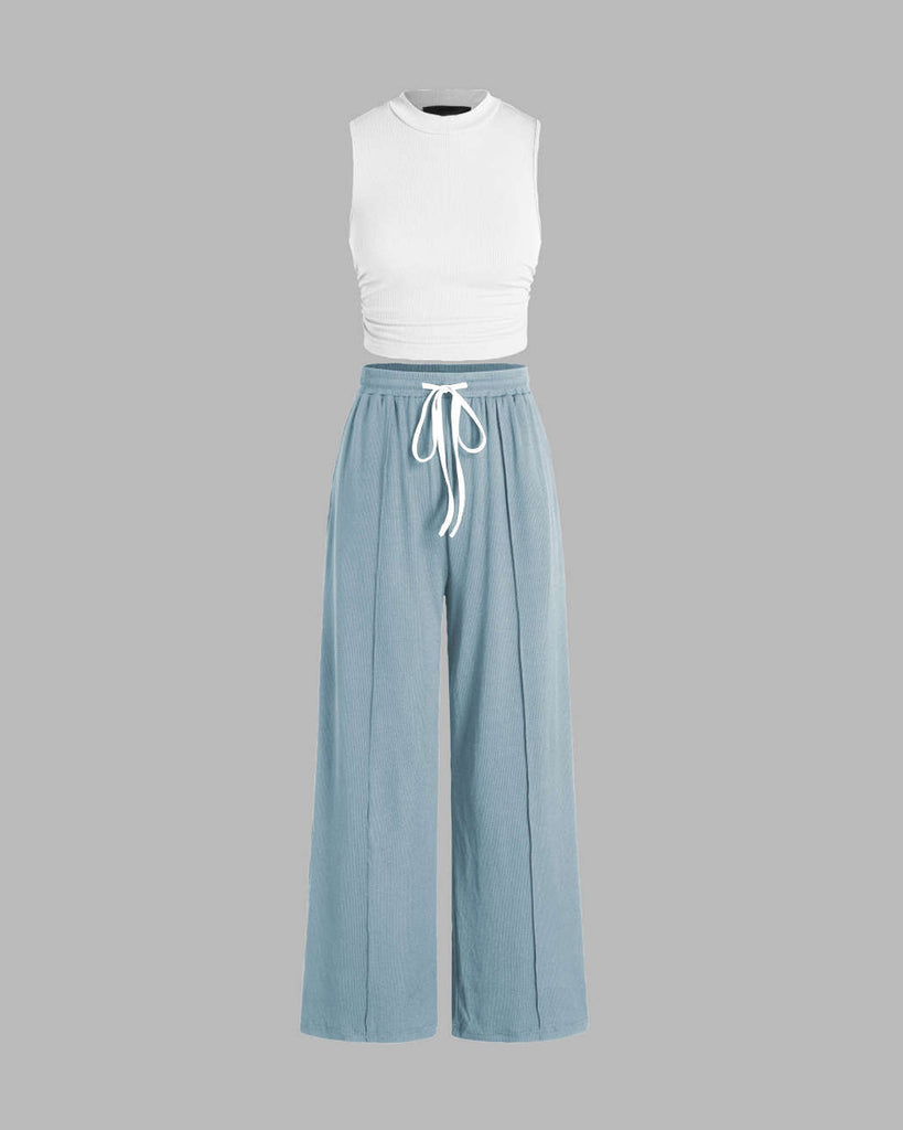 Set of Tank Top and Elastic Waist Trousers in Pastel Blue