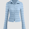 Textured Long Sleeve Button Up Top in Dusty Blue