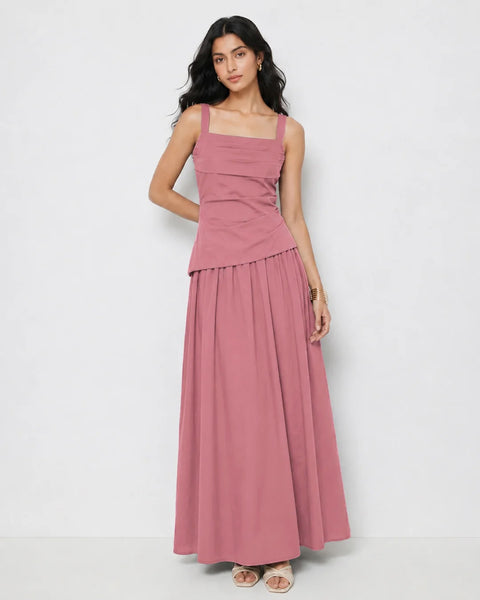 Spaghetti Strap Fit & Flare Maxi Dress in Blush Pink