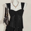 Sleeveless Tie Front Pleated Ruffle Top in Black