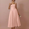 Square Neck Pleated Sleeveless V Waist Dress in Powder Pink
