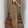 Waist Twist High Slit Sleeveless Midi Dress in Green