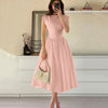 Cap Sleeve Fit & Flare A-Line Midi Dress in Powder Pink