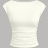 Boat Neck Ruched Stretch Top in White