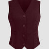 Front Button Sleeveless Faux Pocket Simple Casual Vest in Dark Maroon