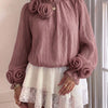 Rosette Detail High Neck Bishop Sleeve Top in Dusty Pink