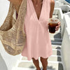 Casual V-Neck Sleeveless Relaxed Fit Mini Dress in Dusty Pink