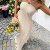 Solid Halter Maxi Dress in Off White