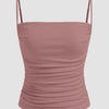 Dusty Pink Ruched Spaghetti Strap Sleeveless Top