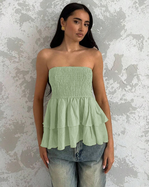 Strapless Smocked Layered Hem Top