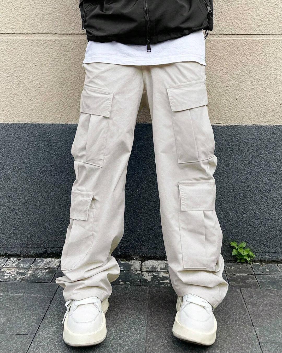 Mens Fashion Multi Pocket Casual Breathable Baggy Cargo Pants In Apricot
