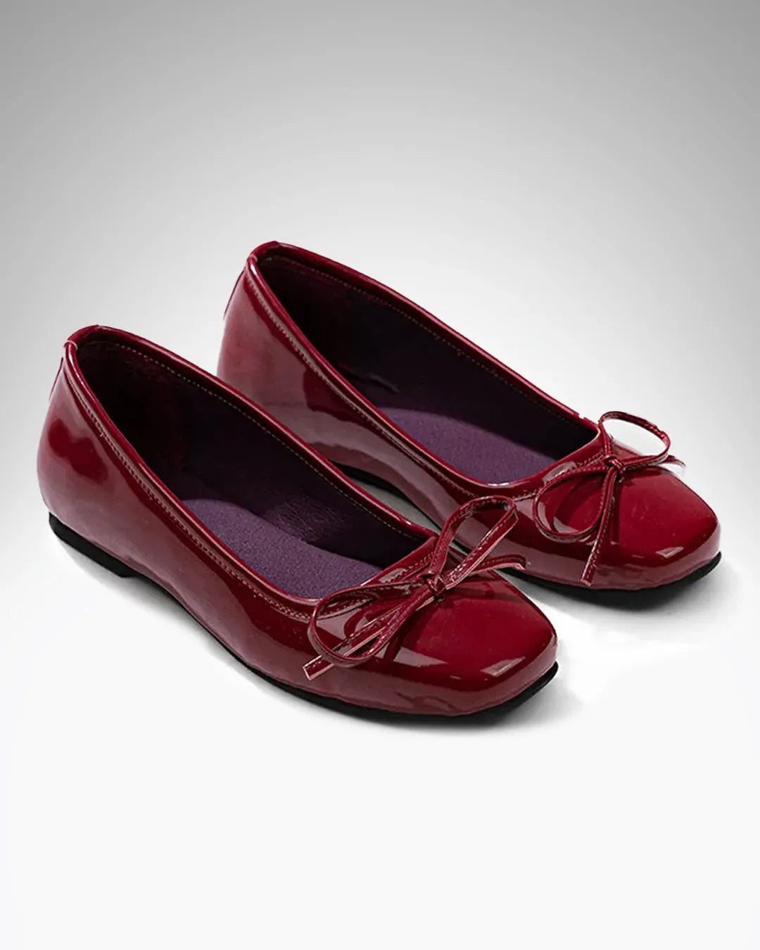Square Toe Ballerina Burgundy Flats Shoes - Main Image