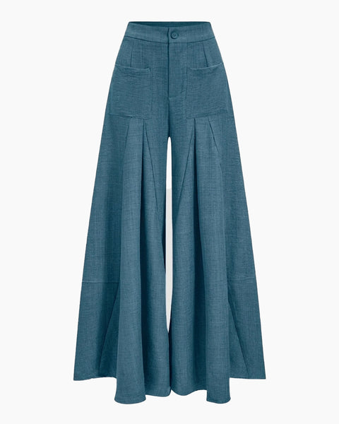 High-Waist Wide-Leg Trousers in French Blue