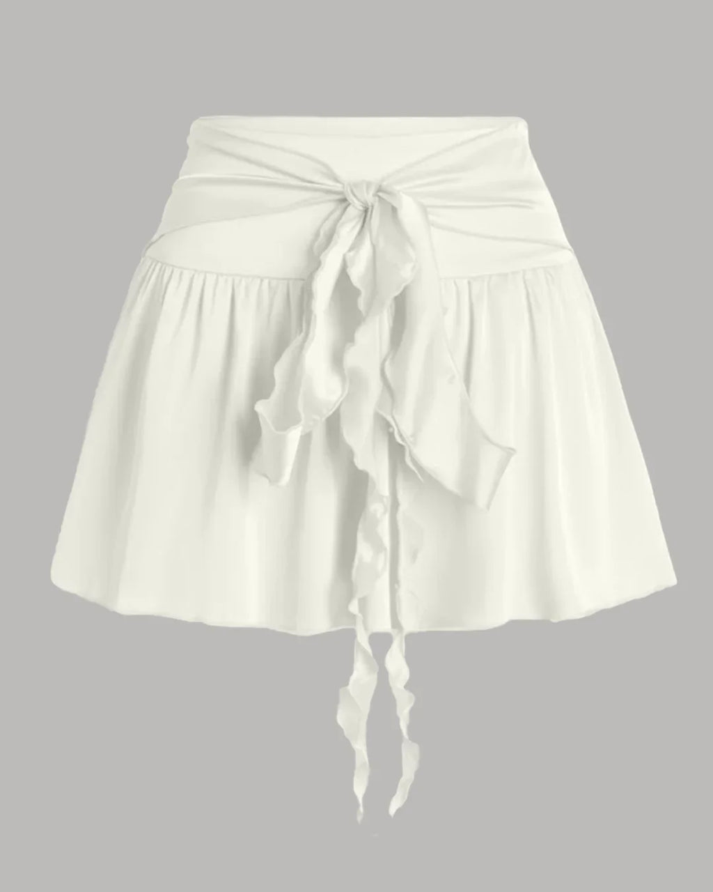 Knotted Ruffle High Waist Mini Skirt in Milky White