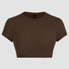 Basic Crew Neck Fitted Crop Top in Brown